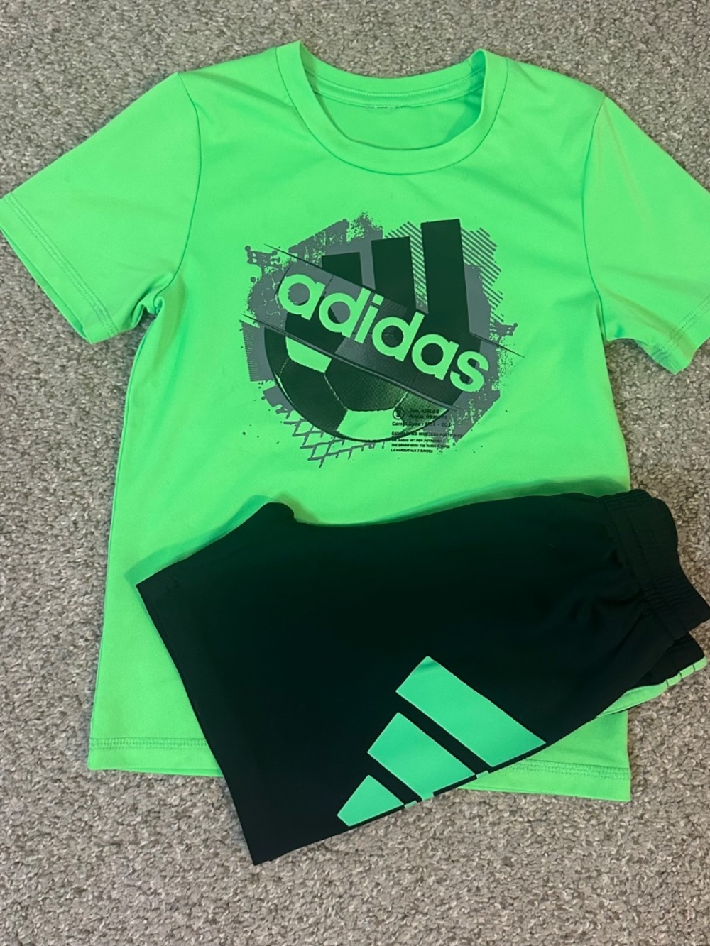 Youth Size 5 Adidas Green and Black Shirt and Shorts Set